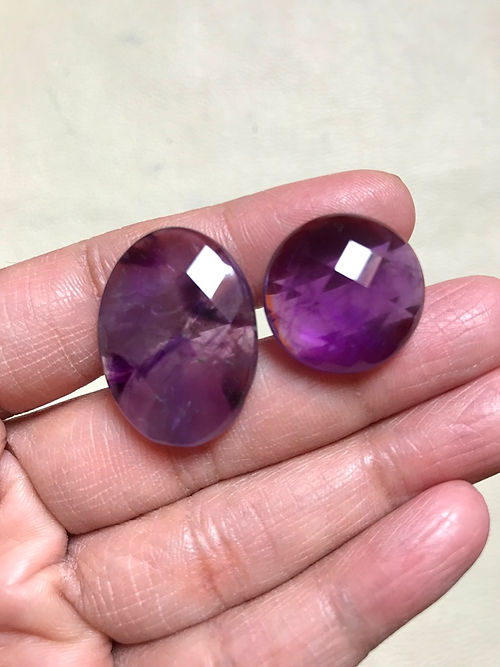 Amethyst Faceted Cabochons 2 Piece Size 28-20 MM Approx