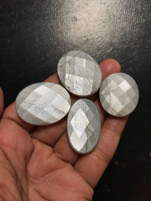 Grey Moonstone Faceted Cabochon 4 Piece Size 32-27 MM Approx