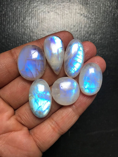 Rainbow Moonstone Cabochon 6 Piece Size 25-18 MM Approx