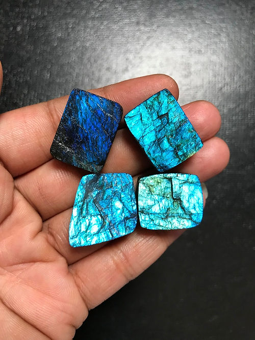 Blue Flashy Labradorite Druzy Cabochon 4 Piece Size 28-21 MM Approx