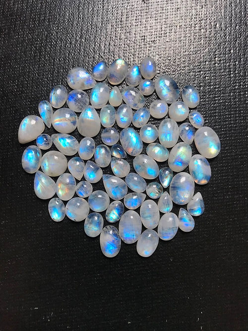 Rainbow Moonstone Cabochon 65 Piece 14-6 MM Approx