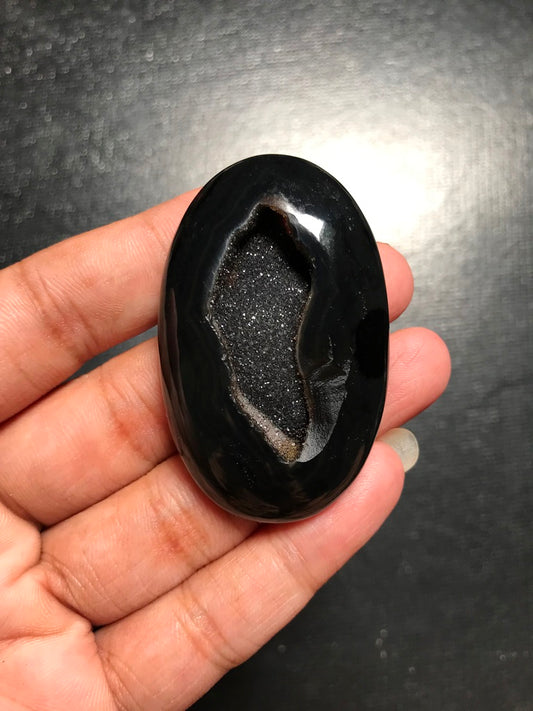 Black Onyx Window Druzy Cabochon 1 Piece Size 54 MM Approx