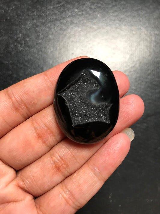 Black Onyx Window Druzy Cabochon 1 Piece Size 39 MM Approx