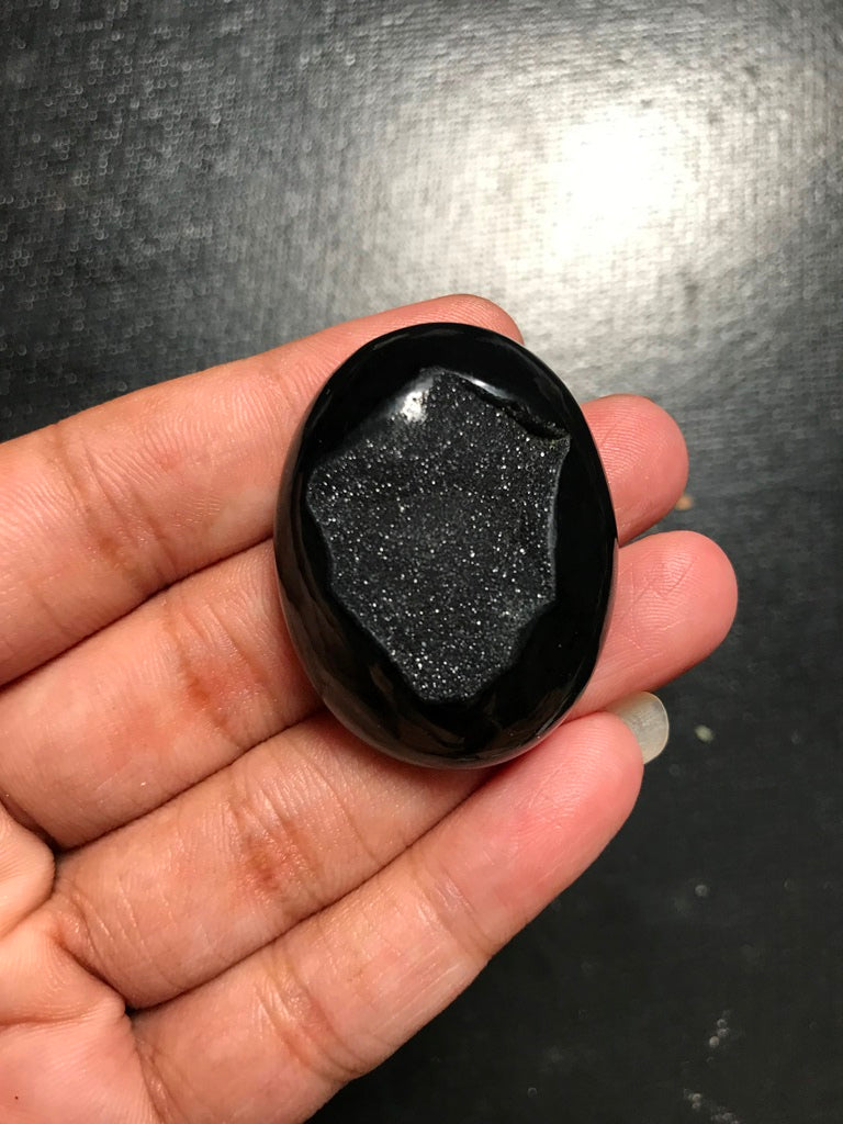 Black Onyx Window Druzy Cabochon 1 Piece Size 40 MM Approx