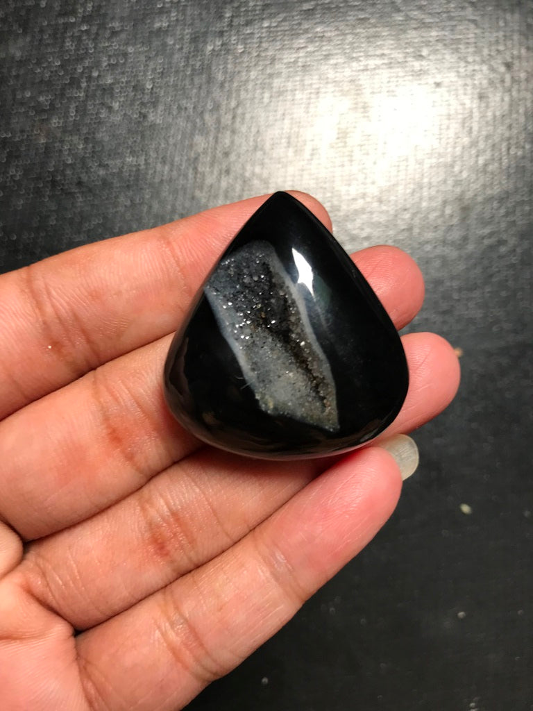 Black Onyx Window Druzy Cabochon 1 Piece Size 38 MM Approx