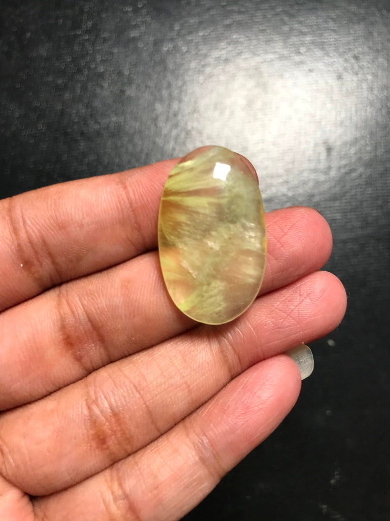 Lemon Prehnite Cabochon 1 Piece Size 30 MM Approx