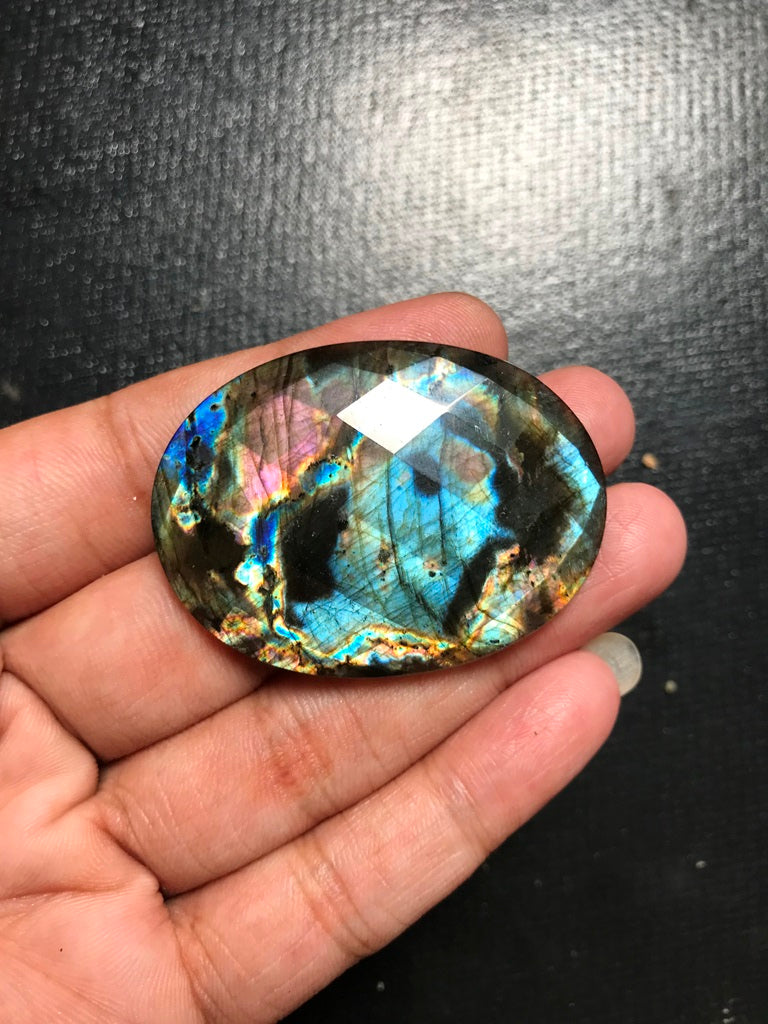 Labradorite Faceted Cabochon 1 Piece Size 47 MM Approx