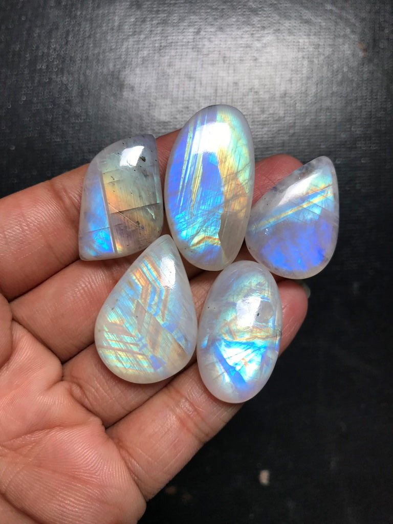 Rainbow Moonstone Cabochon 5 Piece Size 35-30 MM Approx