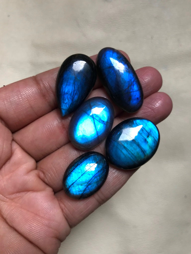 Blue Labradorite Cabochon 5 Piece Size 31-22 MM APPROX