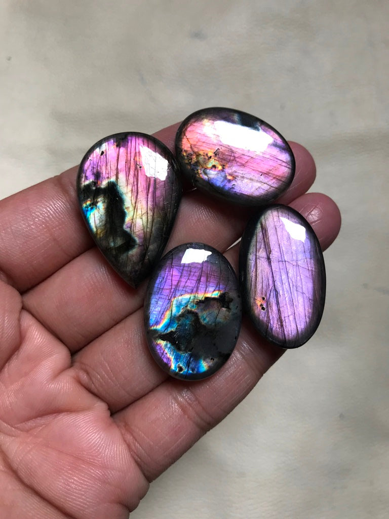 Purpal Labradorite Cabochon 4 Piece Size 34-27 MM APPROX