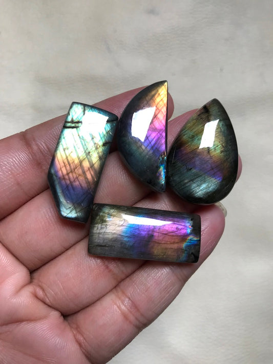 Purpal Labradorite Cabochon 4 Piece Size 32-29 MM APPROX