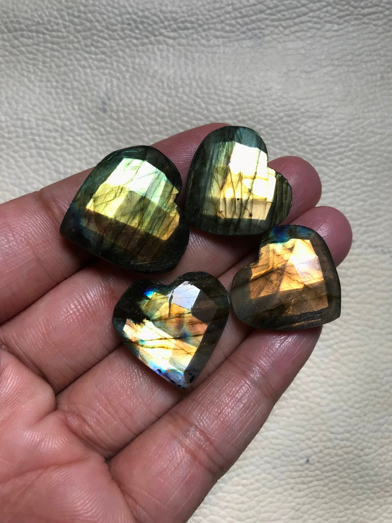 Multi Labradorite Faceted Cabochon 4 Piece Size 25-21 MM APPROX