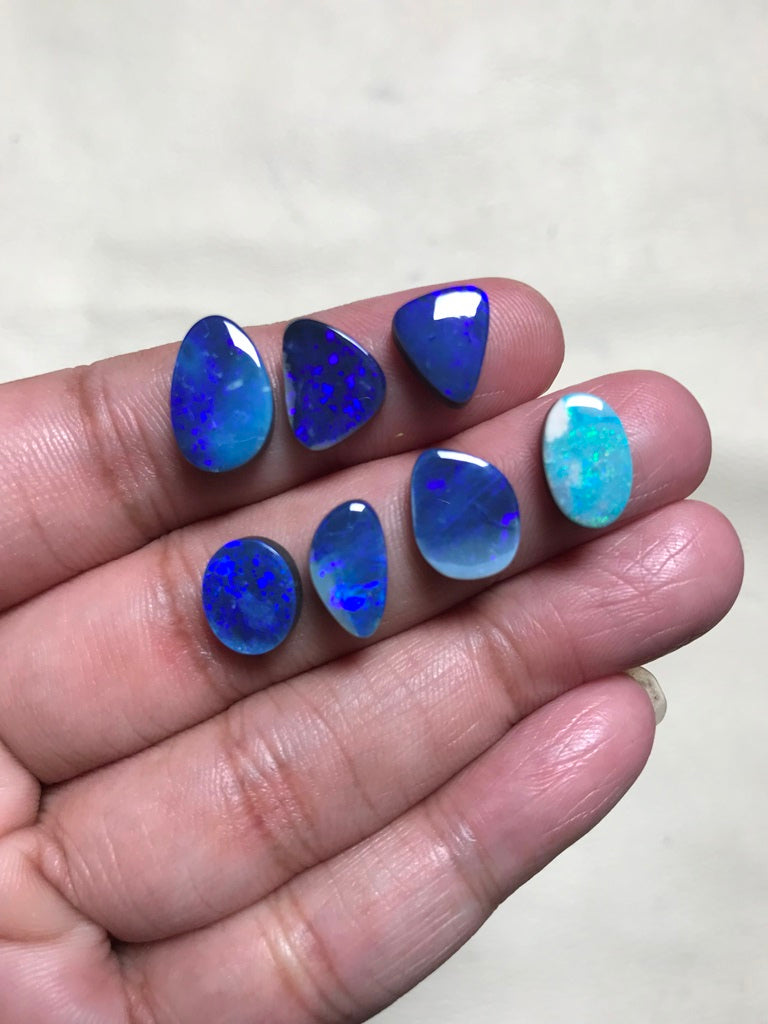 Australian Opal Doublet Cabochon 7 Piece Size 13-9 MM Approx