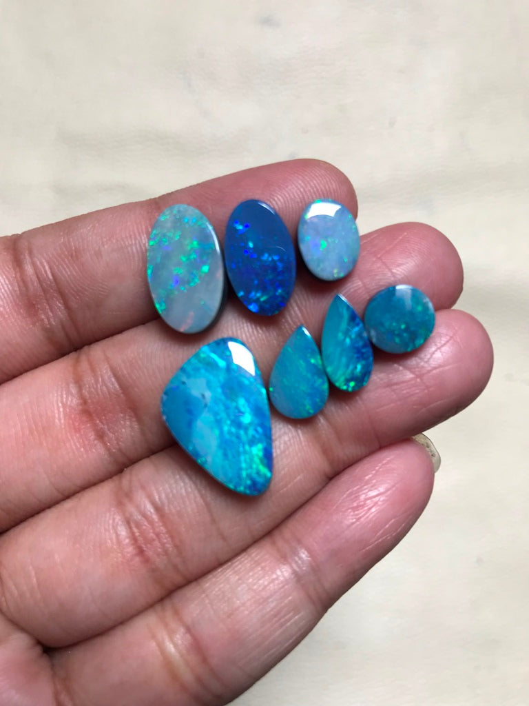 Australian Opal Doublet Cabochon 7 Piece Size 18-7 MM Approx