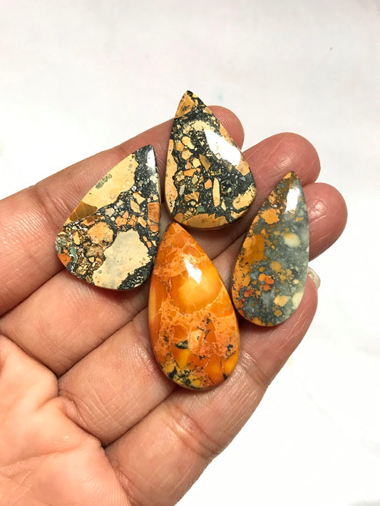 Picture Jasper Cabochon 4 Piece Size 32-28 MM Approx